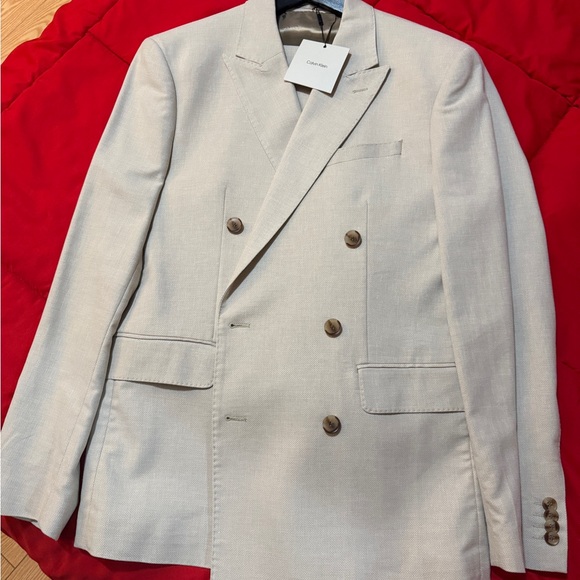 Calvin Klein Men's Beige Double-Breasted Suit